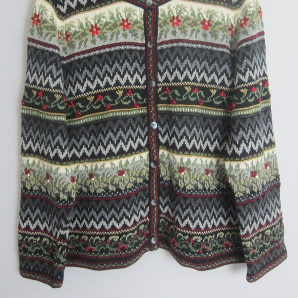 Appleseeds Womens Large Black Ivory Red Embroidered Floral Ramie Silk Cardigan - Picture 13 of 13